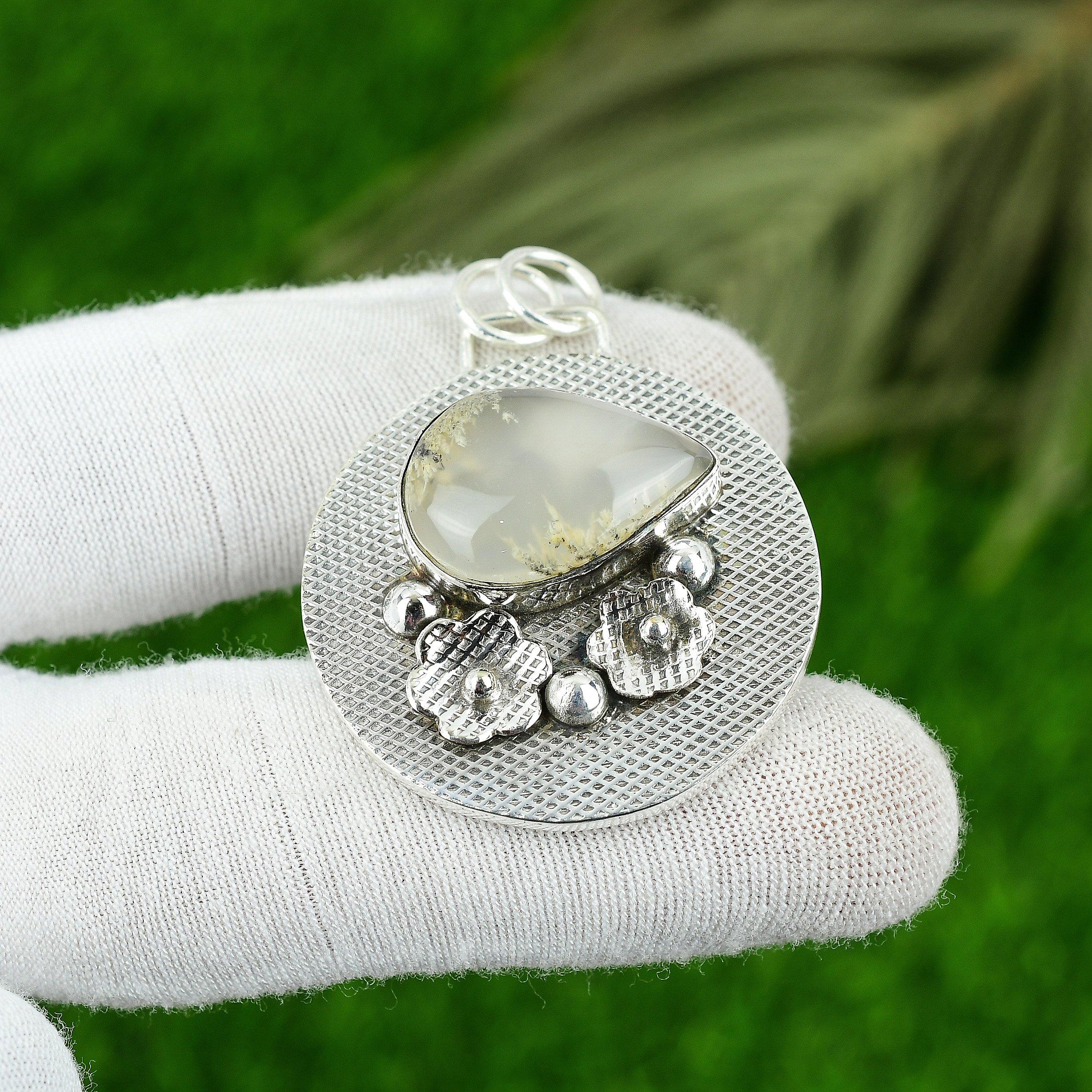 

Gift For Her 925 Sterling Silver Natural Plume Agate Gemstone Jewelry Pendant