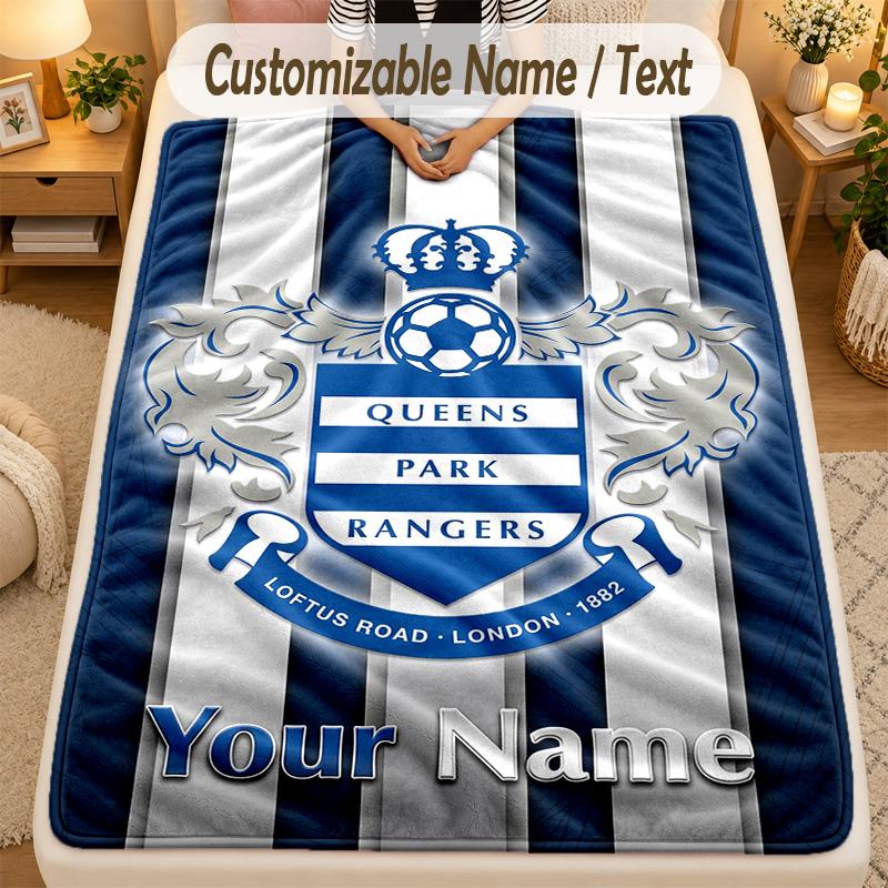 Flannel BlanketQueens Park Rangers FC Custom Name Text Personalized Soft Warm Throw Blanket Home Decor Gift