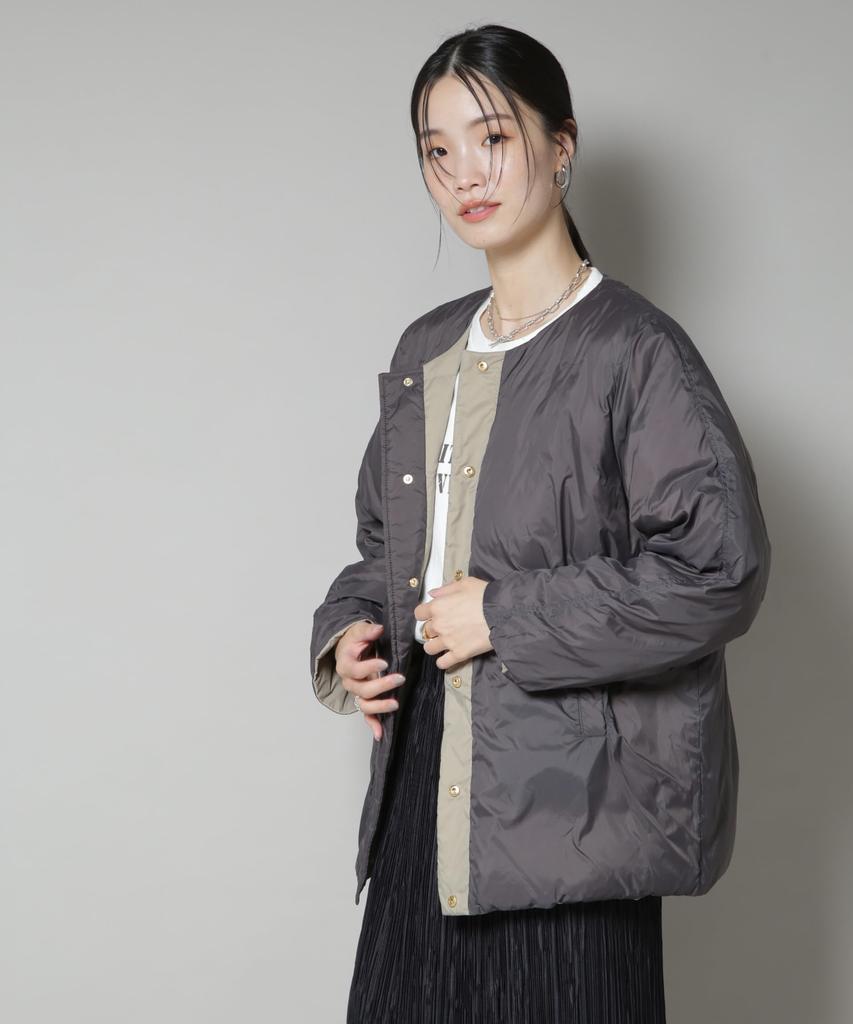 Nano Universe Light Down Reversible Collarless Size S Olive Women's Water-Repellent Jacket, (310), (Product Code 673-5214301)