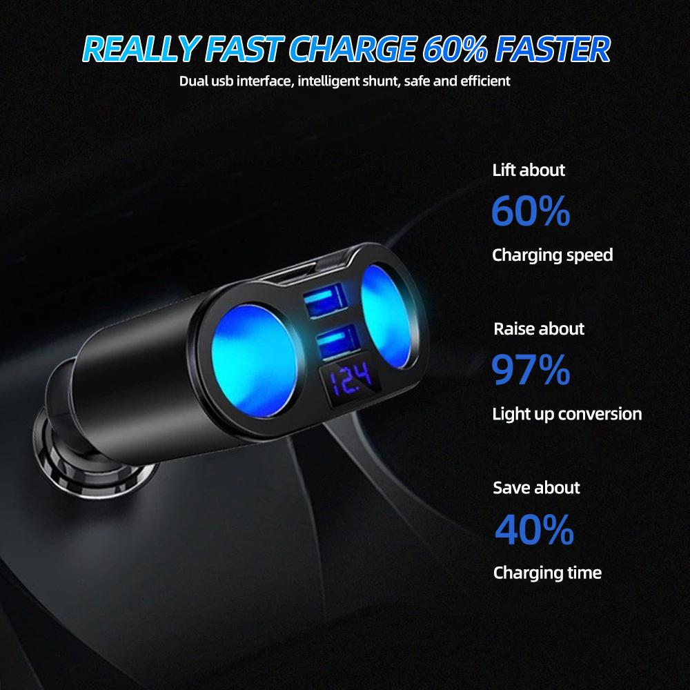 Ładowarka samochodowa USB, adapter zapalniczki samochodowej 1-2 z dwoma portami USB 3.1A, wyświetlacz napięcia LED, zabezpieczenie bezpieczeństwa, 12 V/24 V