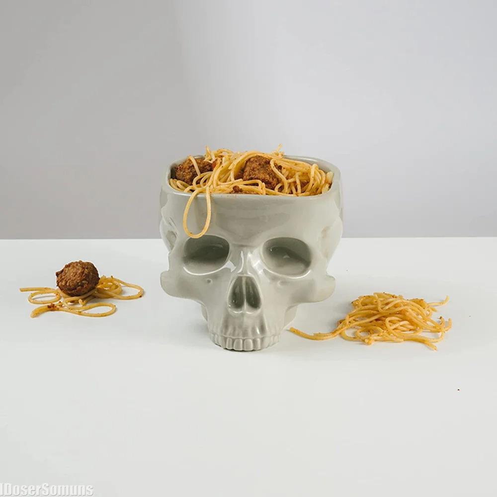 Ciotola da Pasta Teschio Gotico in Porcellana Retro Stoviglie di Halloween Bar di Casa Cibo Noodles Insalata Caramelle Ciotola in Ceramica Decorazione da Tavolo