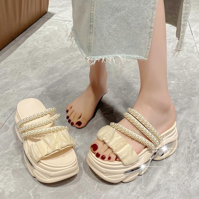 Fashion Platform Bling Sandals Women Summer Breathable Wedges High Heels Ladies String Bead Beach Slippers Chunky Shoes Sandalias Mujer