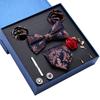Pack of 9 Men's Floral Tie Set with Pocket Square Tie Clip Brooch Accessories for Formal Occasion Holiday Gift Supply