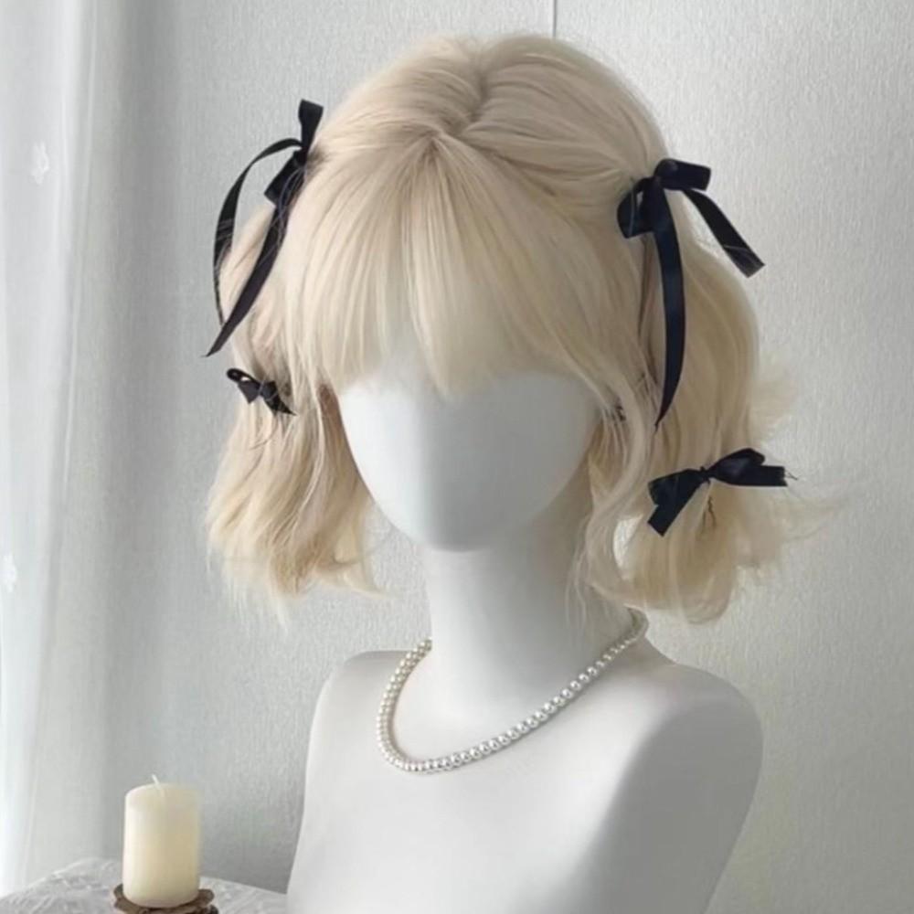 Sladká Lolita Syntetická Paruka Přírodní Bílo Zlatá Cosplay Paruka Krátké Kudrnaté Vlasy Klub Bar