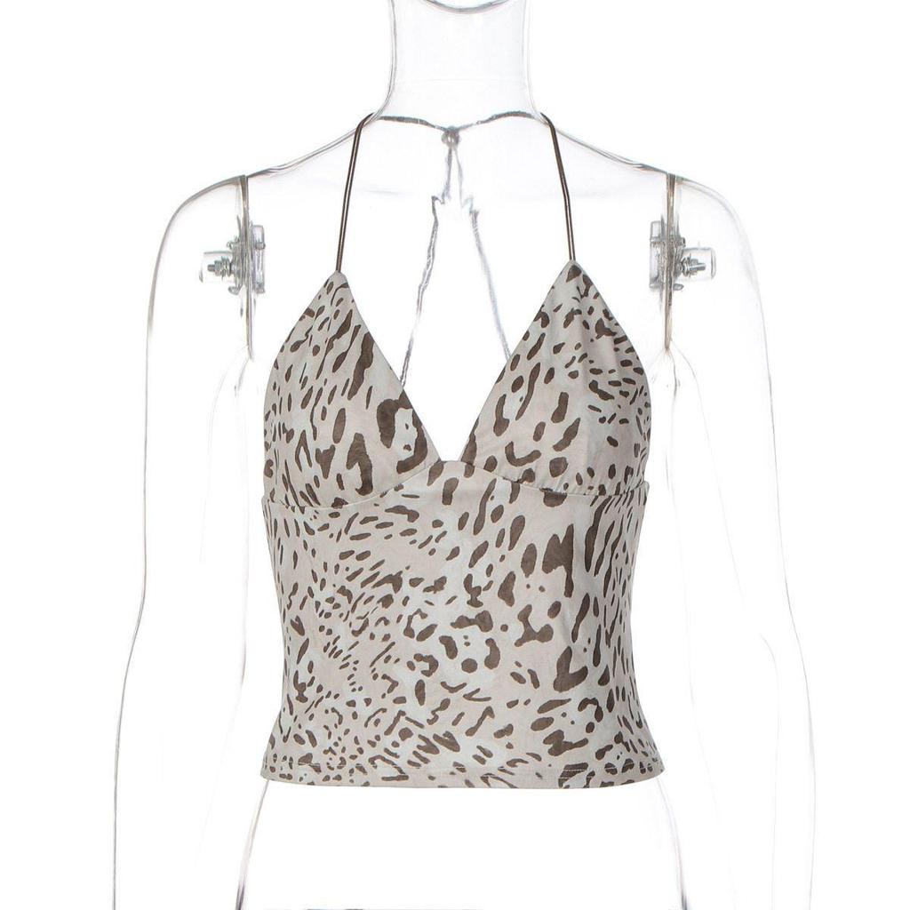 Women's 2026 Spring Sexy V-Neck Bandeau Top - French Leopard Print Camisole, New Arrival Fashion for Hot Girls