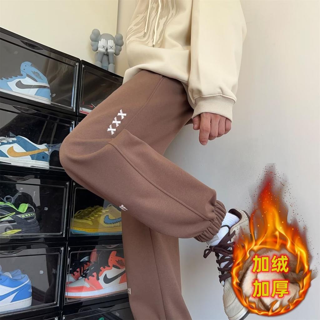 Fleece sweatpants men's loose autumn and winter new fashion trend embroidered leggings