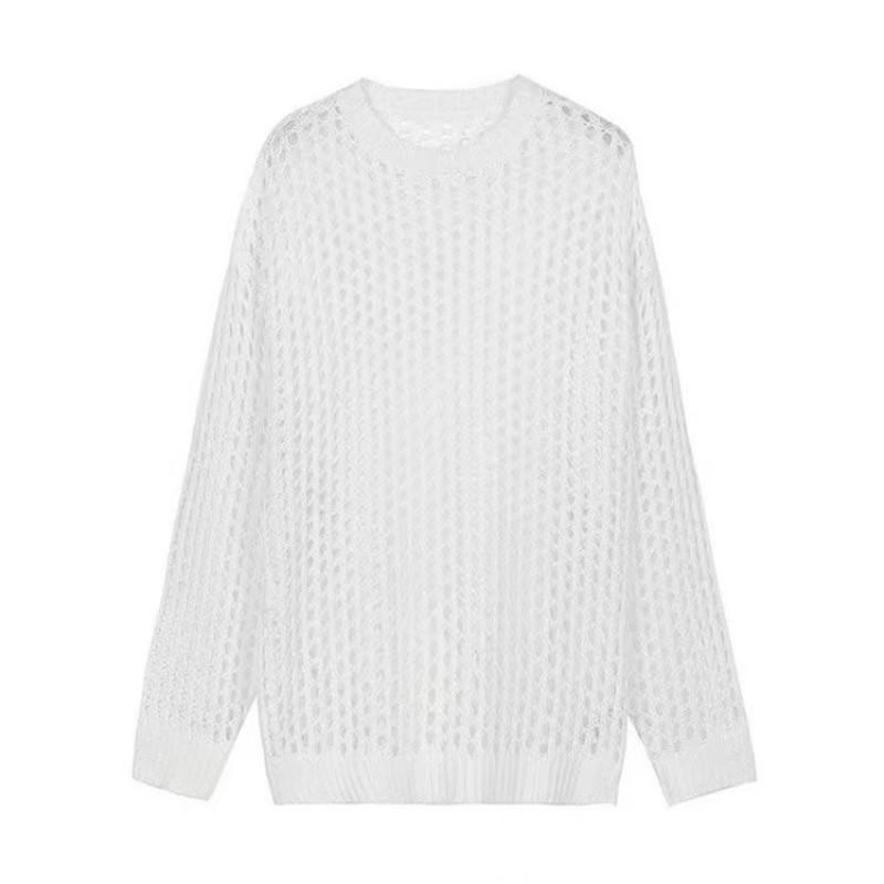 Womens Loose Knit Top Sheer Beach Cover Up Hollow Out Pullover