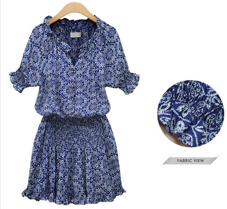 Short Sleeve Print Casual Versatile V-Neck Maxi Dress