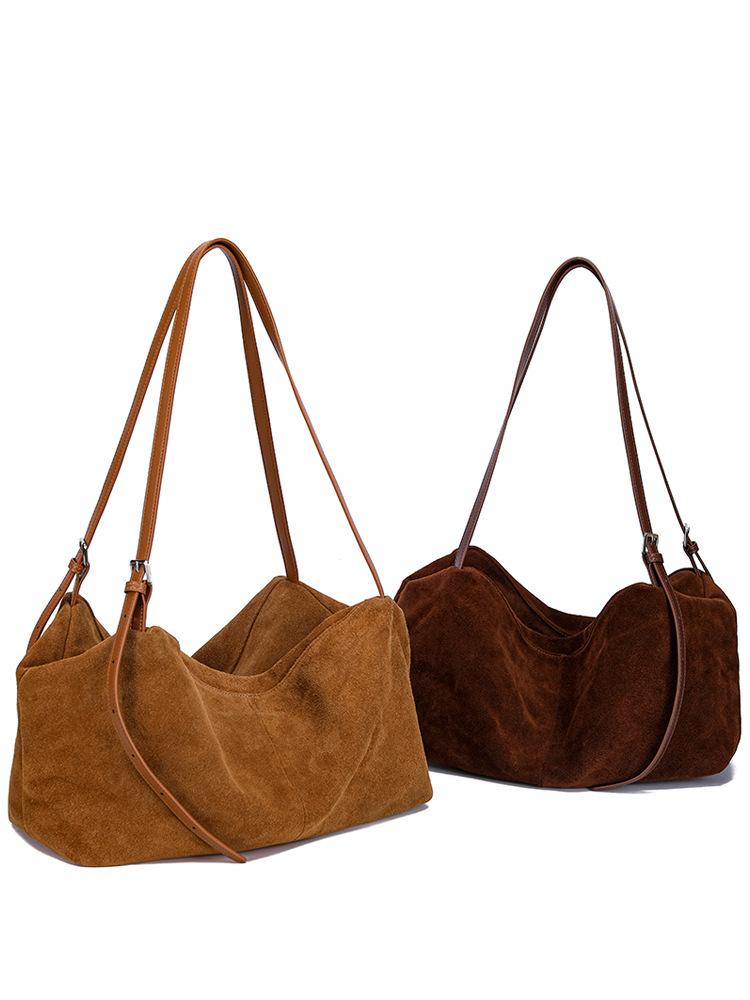 2026 Luxury Retro Suede Leather Tote Bag: High-End Frosted Cowhide Women's Shoulder Bag