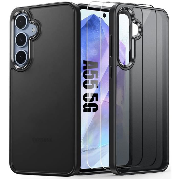 Coque et Verres Trempés - Booling - pour Samsung Galaxy A55 5G - Antichoc - Translucide - Noir