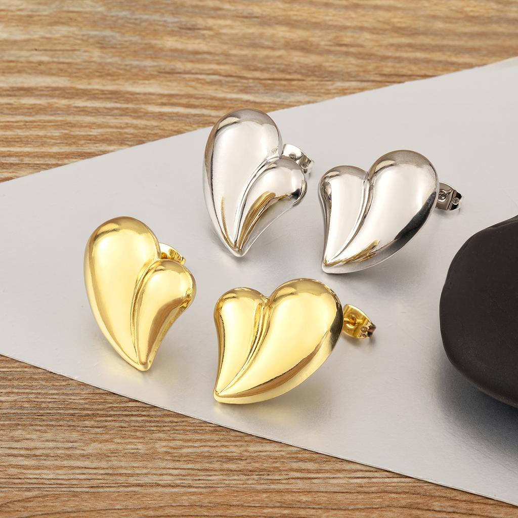 Nidin Classic New Design Love Heart Shape Copper Stud Earrings For Women Female Creative Trendy Ear Jewelry Wedding Party Gifts