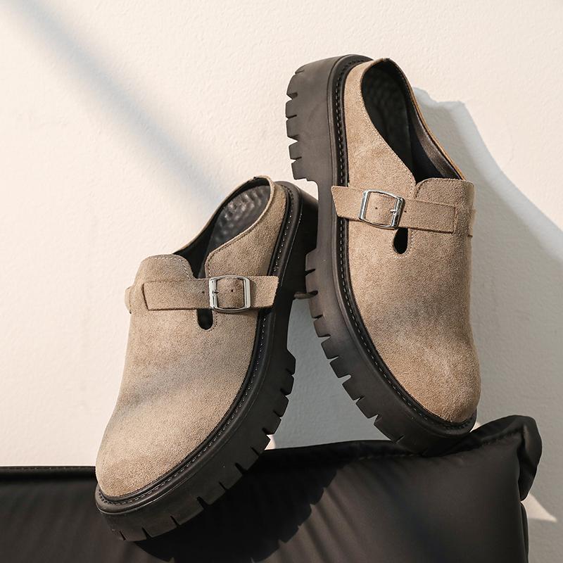 Summer New Men Fashionable Half-heeled Leather Shoes Casual Thick-soled Anti-busines Slip Toe Shoes Social Shoes Men Sizes 38-45