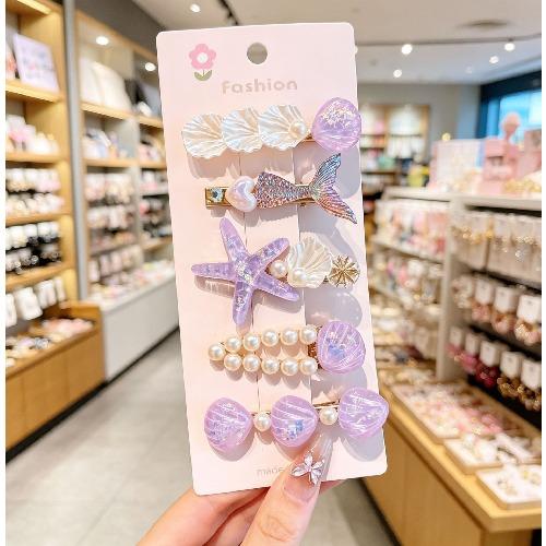 Summer Ocean Series Set Cute Children's Hairpin Pearl Hair Accessories Shell Starfish Hairpin Duckbill Clip
