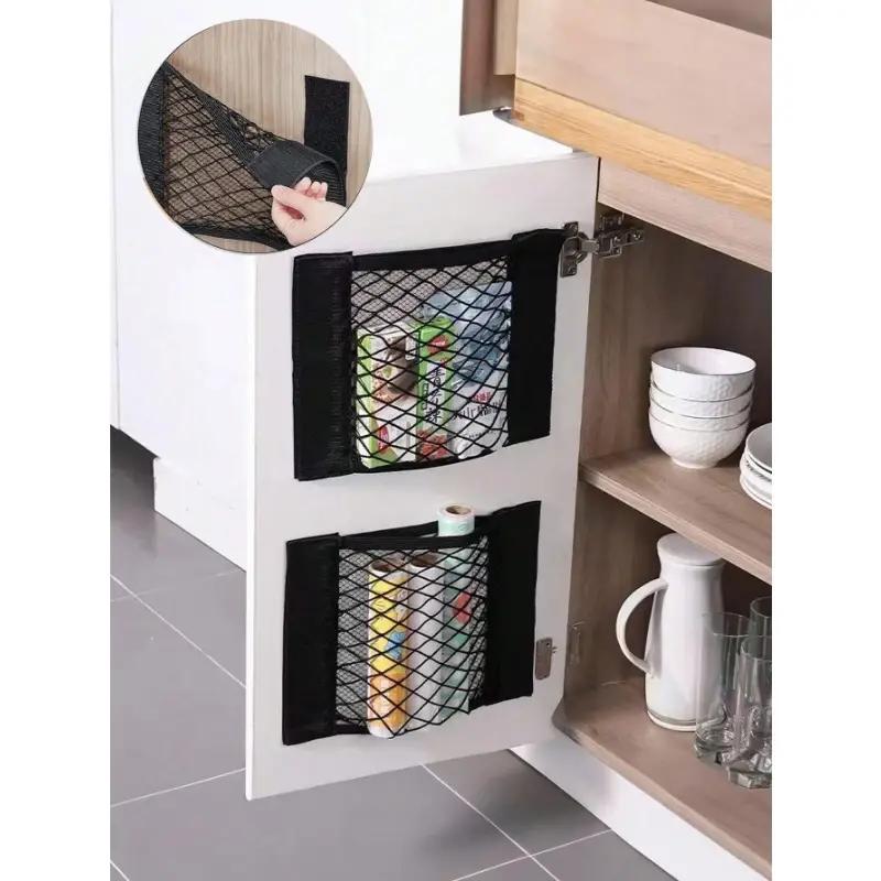1Pcs Refrigerator Storage Mesh Bag Double Compartment Hanging Pouch Kitchen Organizer Pockets with Hook Washable Storage Bag KTY