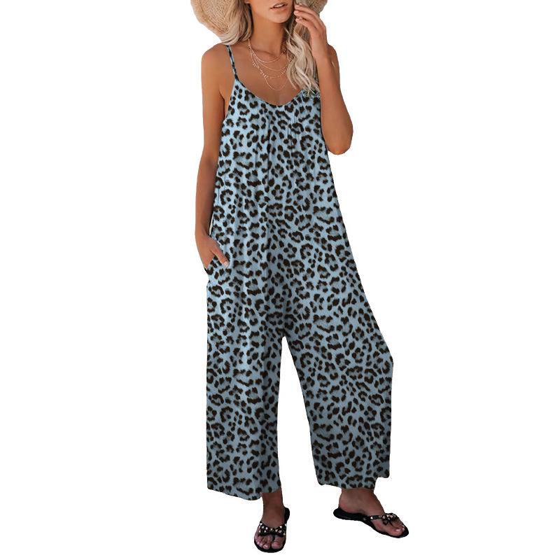 2024 Damen Leopard Print Ärmelloser Jumpsuit mit Taschen - Lockere Passform, Spaghetti-Träger, Lässiges Einteiliges