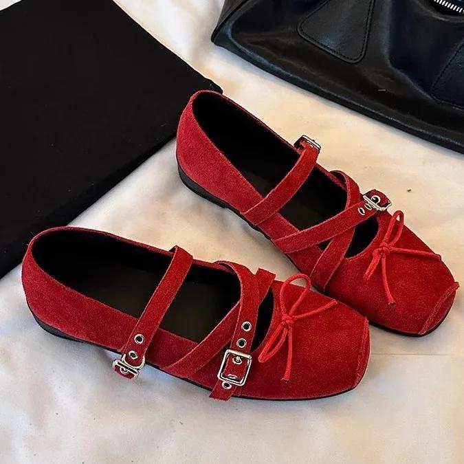 Shallow Mouth Women Shoes Autumn Low Heels Female Footwear Bow-Knot Ballet Flats Fall Cross Summer Dress Butterfly Ballerinas