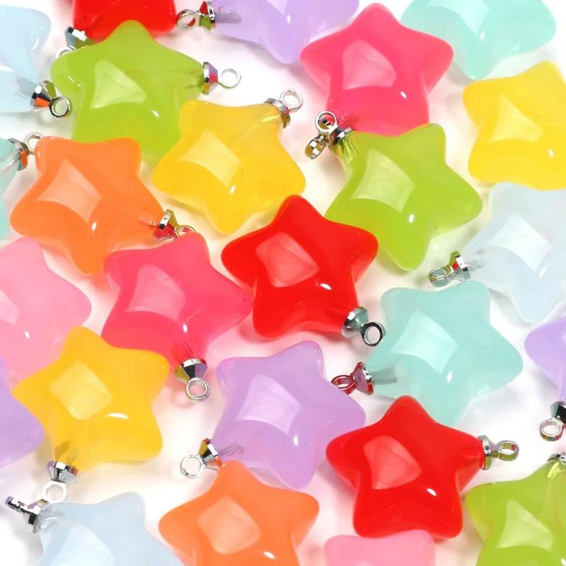 Star Pendants Candy Colored Acrylic Beads Necklaces 10pcs Charms Beads For Jewelry Making DIY Jewelry Beads Keychain Accessories