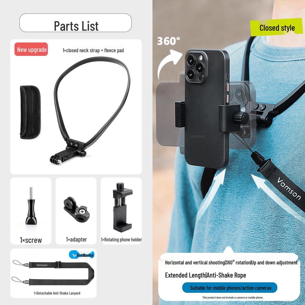 Vamson Chest-Mounted Phone Holder for First-Person View Live Streaming and Outdoor Activities