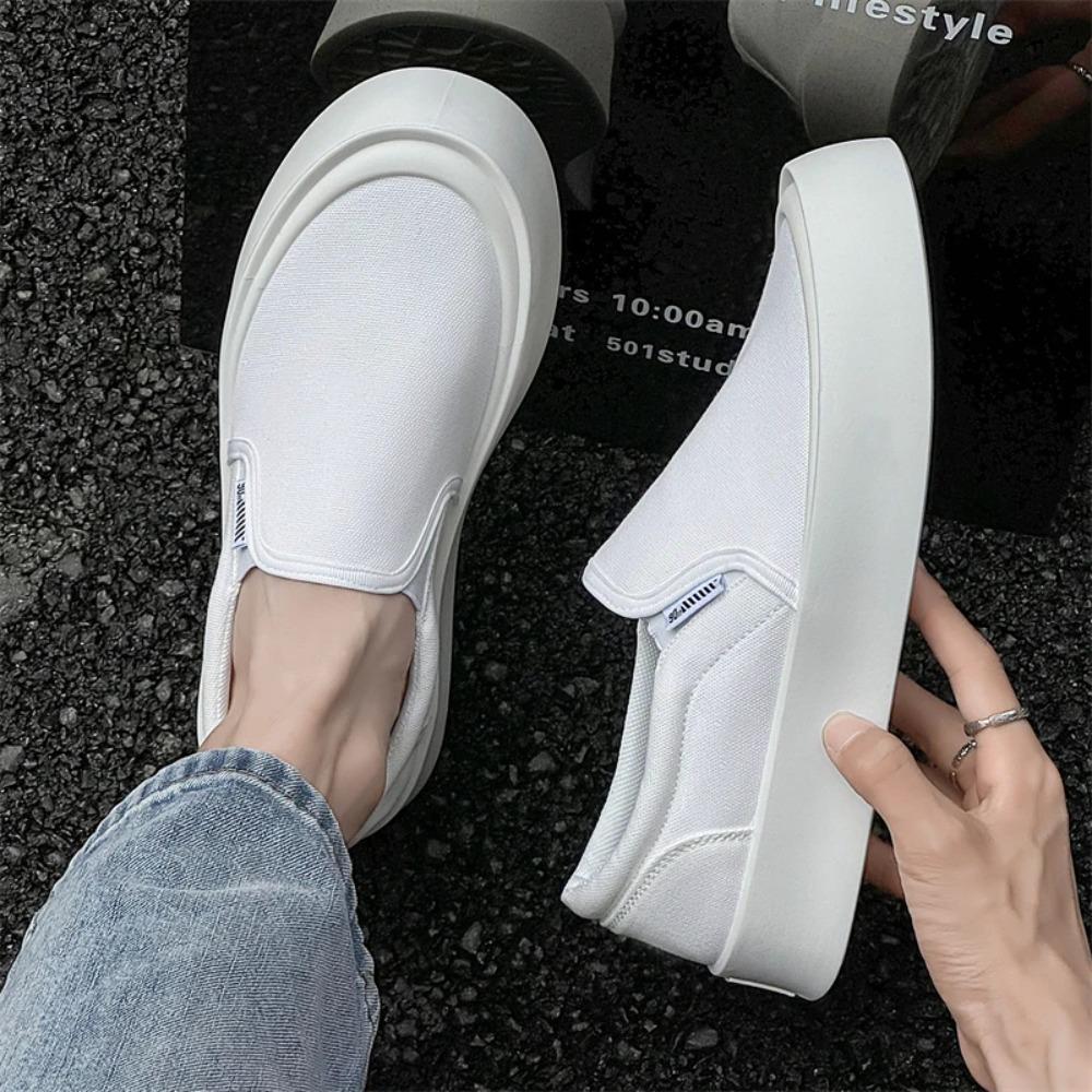 Mens white canvas loafers high-quality thick soles fashionable casual sports shoes versatile board shoes lazy shoes
