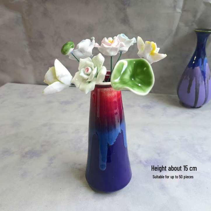 Handmade Ceramic Bouquet: Purple-Gold Lotus, Lily, Gardenia, Rose