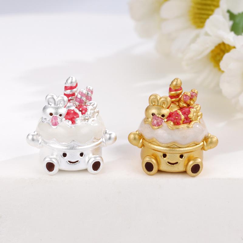 Sterling Silver 999 Strawberry Garden Cake Beads for DIY Jewelry