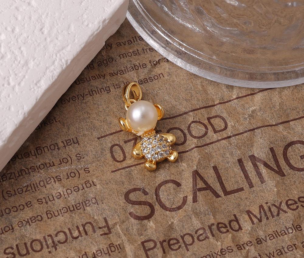 2025 Милый Медвежонок Жемчуг Стразы Подвеска | Золотая Роскошная Цепочка на Ключицы в Стиле Mengxi