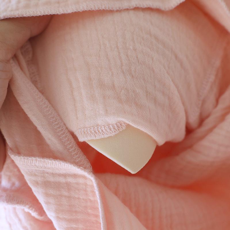Women's Cotton Gauze Double-Layer Long Pajama Set with Chest Pads