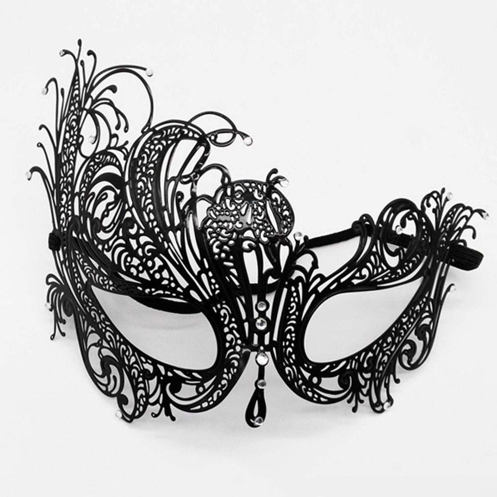 Venetian Halloween Half Face Mask Handmade Vintage Black Lace Metal Mask Hollowed-out Elastic Bands Masquerade Princess Mask