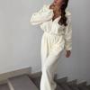 European and American Autumn and Winter Women's New Fashion Long-sleeved Jumpsuit Women's Casual Semi-open Elastic Waist Jumpsuit