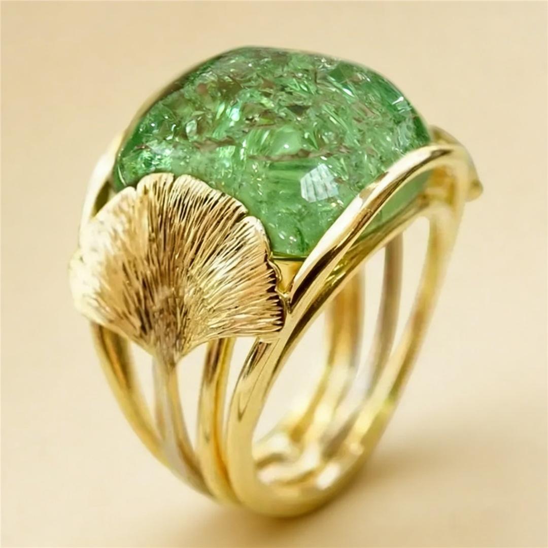 

Luxury Female Small Green Zircon Stone Ring Vintage Gold Color Wedding Jewelry For Women 6 зелёный