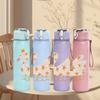 1PC Swan Bird Print 750ml Color Plastic Sports Water Bottle Leakproof Flip Straw Lid Suitable for Sports Office Home Use