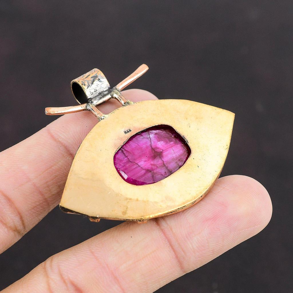 Faceted Kashmir Ruby Pendant Copper Pendant Gemstone Jewelry Birthstone Pendant Handmade Jewelry Pendant For Women Oxidized Copper Jewelry