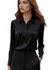 2025 Unifarbene Satin-Revers-Langarm-Damenbluse