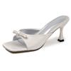 Sheepskin Gentle Bow Square Head Open-toed Cool Slippers Women's Summer Wear Versatile Word with Fairy High-heeled Sandals