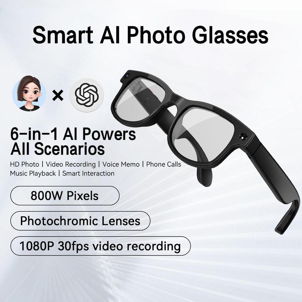 Smart AI Glasses: New Model with 8MP Camera, Anti-Shake Video, AI Translation, Music, Bluetooth
