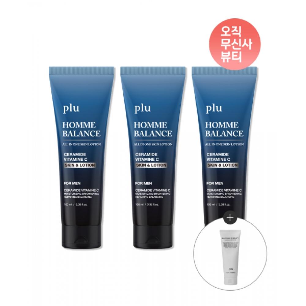 Plu Homme Balance All In One skIn Lotion 100ml  3 Packs  Moisture Therapy cleansIng Foam 100ml Free Homme Balance All In One Skin Lotion 100ml 1+1+1
