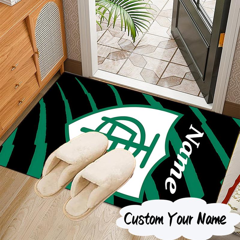 Custom Name Green Shield America Design Rug for Living Room, Game Rooms, Office, Bedroom, Floor Mat Playful Design, fan gifts Christmas decor