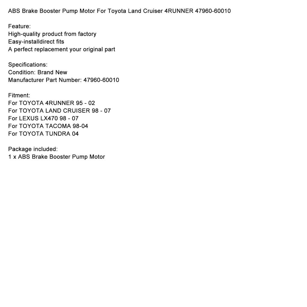 Motor Pompă Booster Frână ABS Pentru Toyota Land Cruiser 4Runner 47960-60010