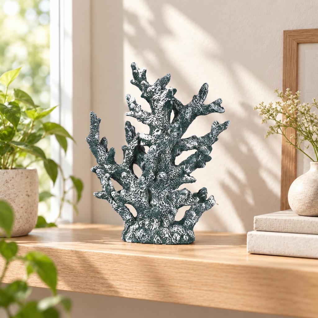 Branching Coral Ornament Stable Artificial with Base Textured for Home Décor, Tabletop