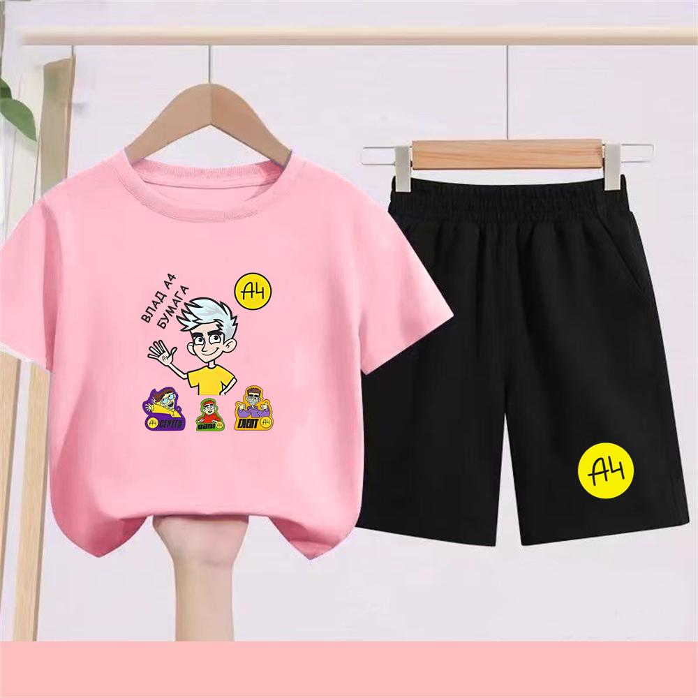 Merch A4 Estate Ragazzo Ragazza Nera Rosso vestiti cool T-shirt+pantaloncini Set T-shirt Stampata Top Corti Magliette Casual bambini Vlad A4 anime