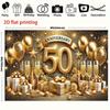 2D Golden Wedding Backdrop "Anniversary" Banner with Gift Boxes & Confetti Photo Booth Background