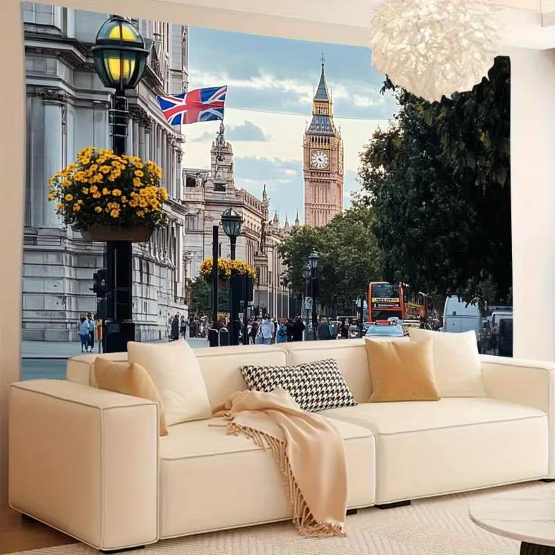 2D London Street Tapestry, UK Themed & Bedroom Aesthetic Decoration