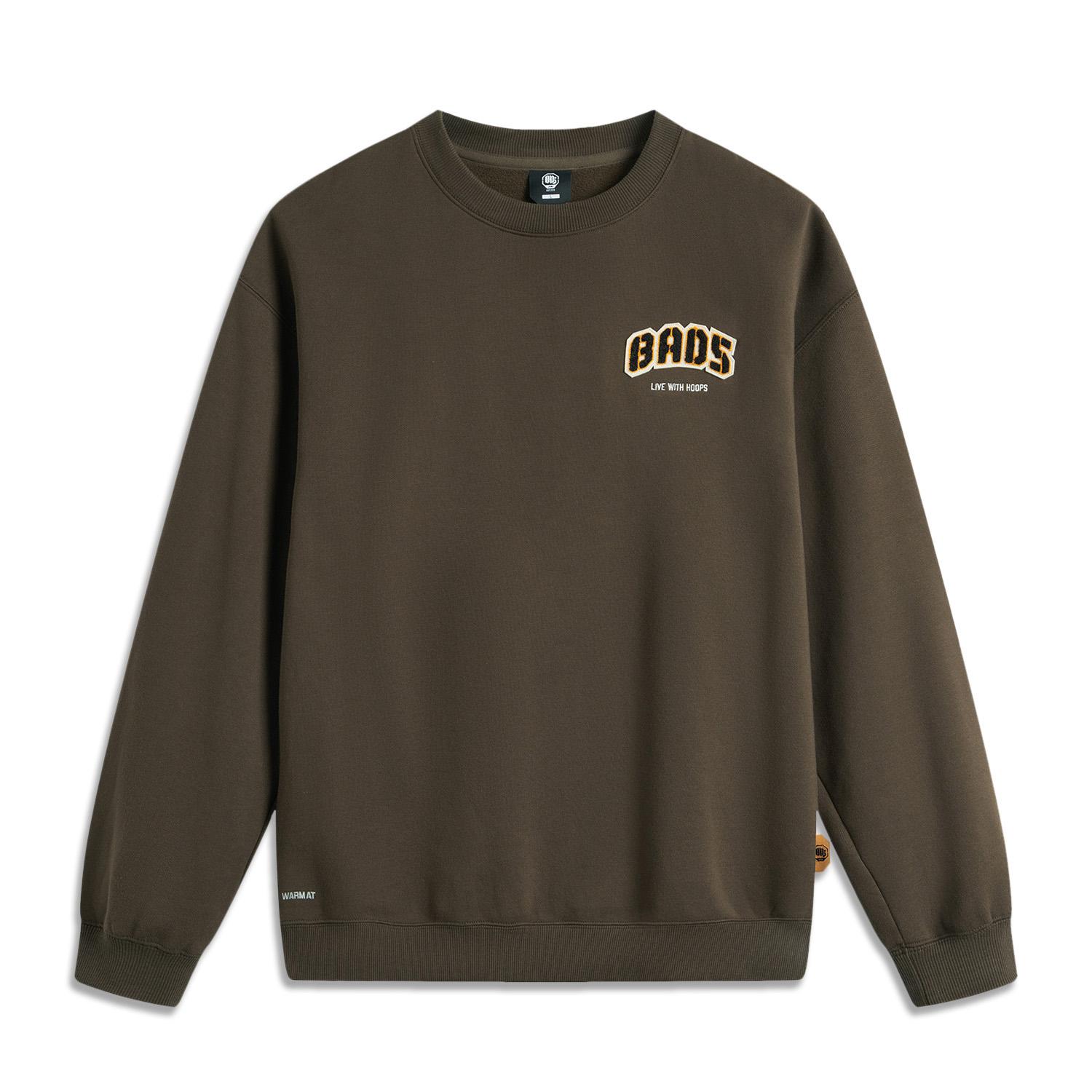 Li-Ning BADFIVE Fleece Lined Crew Neck Sweatshirt Slate Brown Men AWDU515-4 L