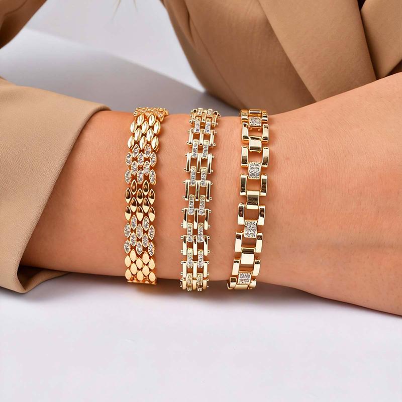 Vergoldete Kupfer Messing Materialien Uhrenarmband Mehrfachauswahl Zirkon Armband Mit Kette