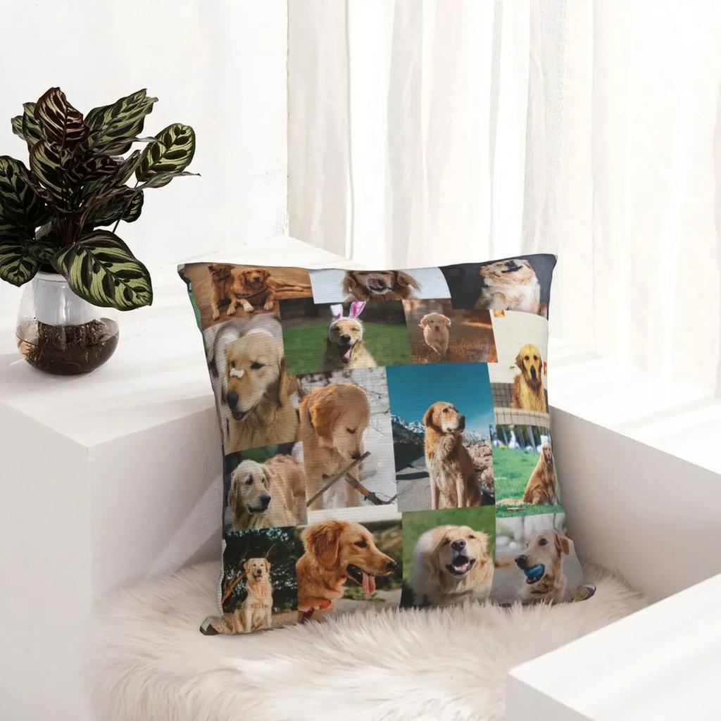 Golden Retriever Collage Kissenbezug Beidseitiger Druck Kissenbezug Dekoration Niedliche Hunde Welpe Kissenbezug Hülle Zuhause Quadratisch