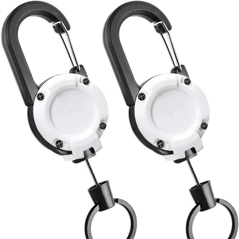 Retractable Keychain, 2 Pack Heavy Duty Retractable Keyring Extendable Badge Reels Key Lanyard Belt Clip Badge Holder Pull Reel White