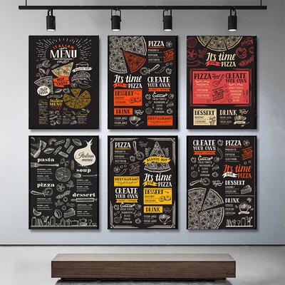 Vintage Pizza Menu Brochure for Food and Drink Cafe Canvas Painting Wall Art Italian Food Posters Restaurant Wall Decoration