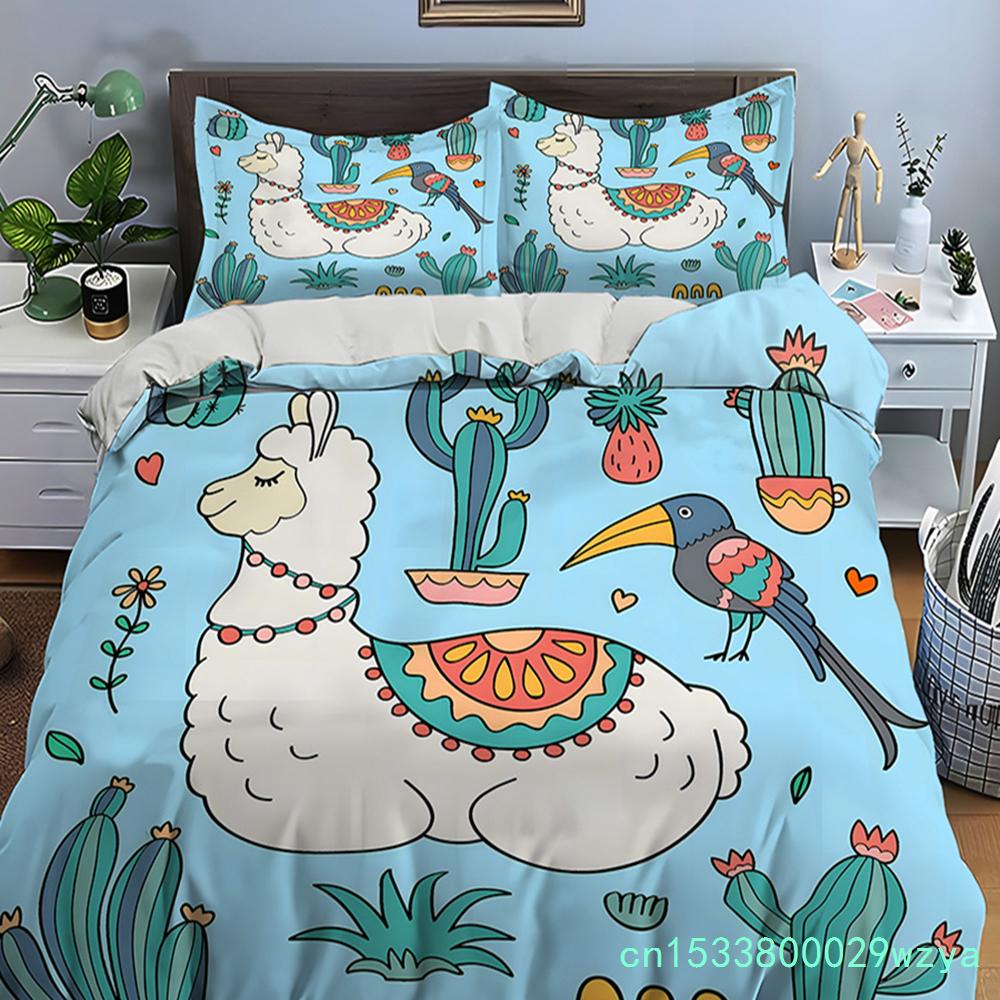 Parure de lit imprimée lama et alpaga (housse de couette et taies d'oreiller incluses) - Idéale pour adultes et enfants - Cadeau de luxe