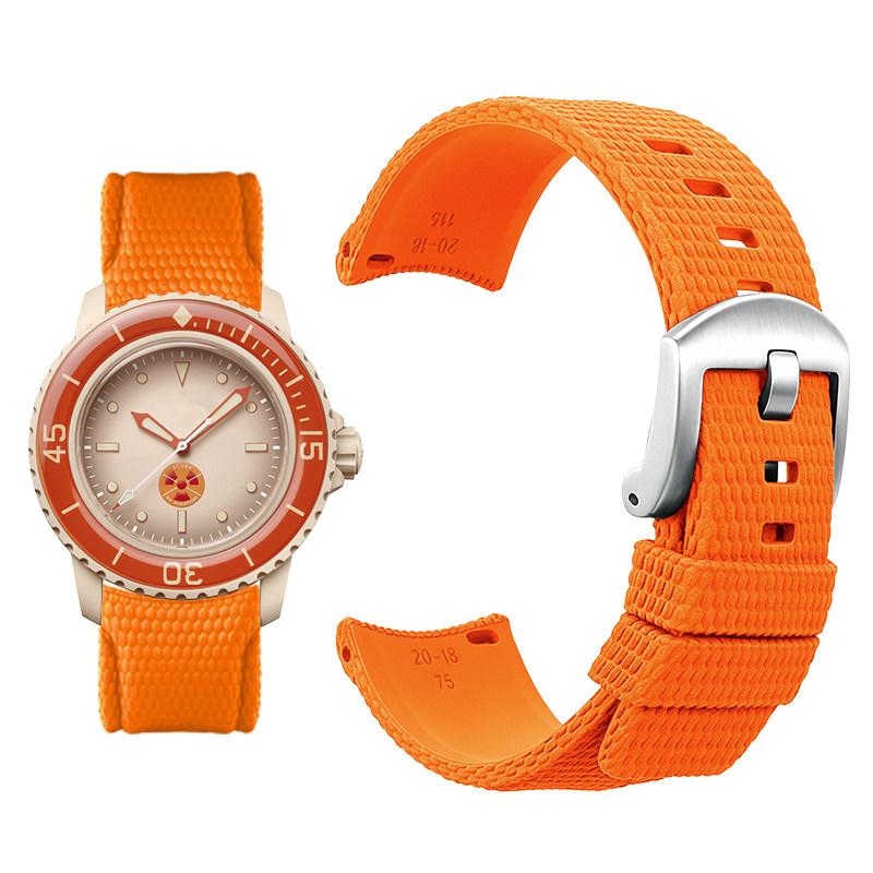 Curved arc-shaped fluororubber Watch strap for original OMEGA X Swatch X Blancpain Scuba Fifty Fathoms MoonSwatch FKM watchband