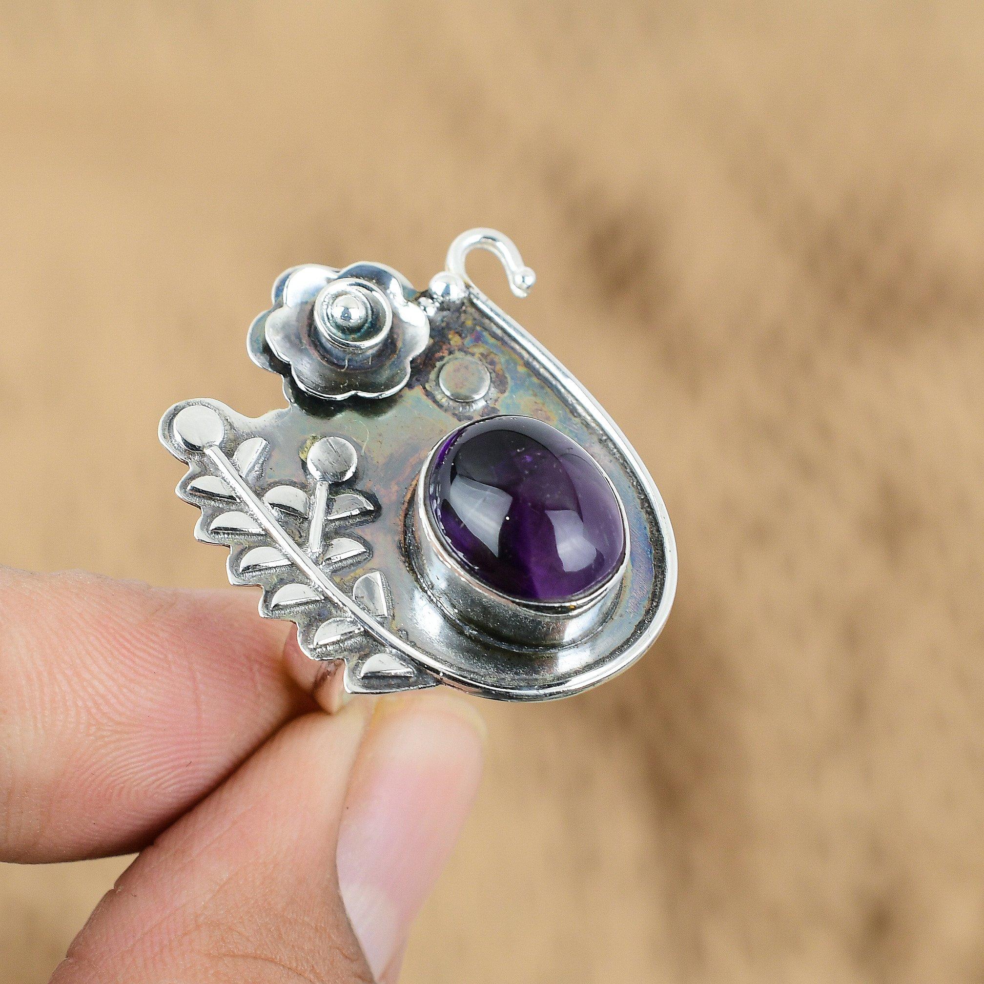 

Natural African Amethyst 925 Silver Statement Ethnic Promise Flower Ring Jewelry Yes